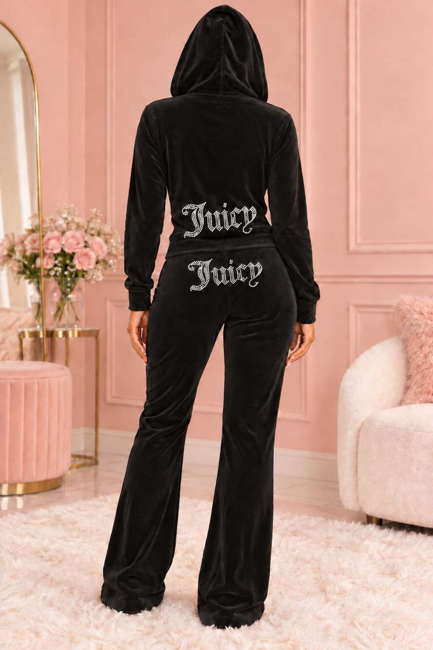 Juicy Couture Tracksuit Size M Licorice Velour Bling Zip Hoodie